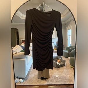 Zara Black Draped Long Sleeve Dress